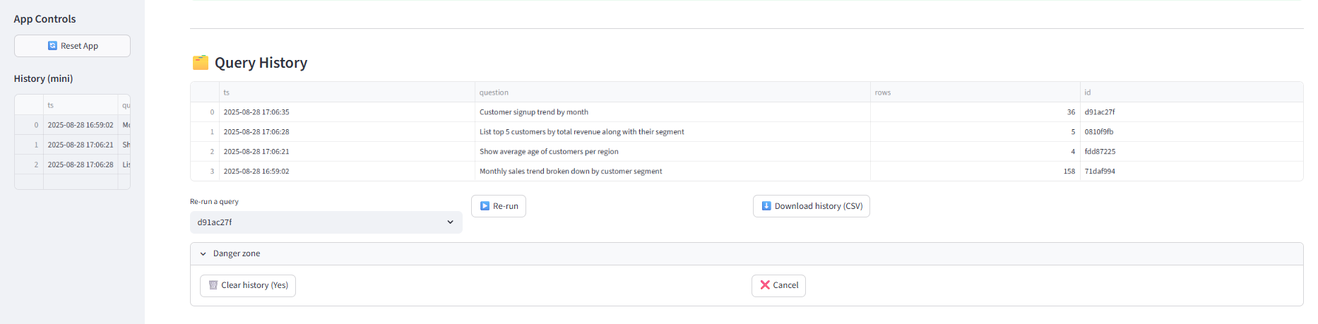 Query history